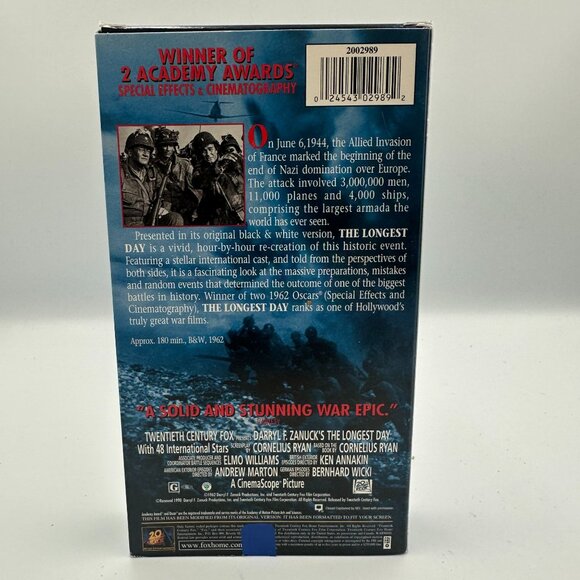 The Longest Day VHS 1962 Fox War Classics WW2 Historical Film Black & White - Picture 2 of 3